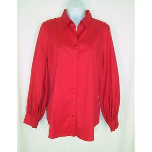 Chico's Button Down Top 2 M Billow Sleeve Poplin Shirt Red Wild Poppy NEW